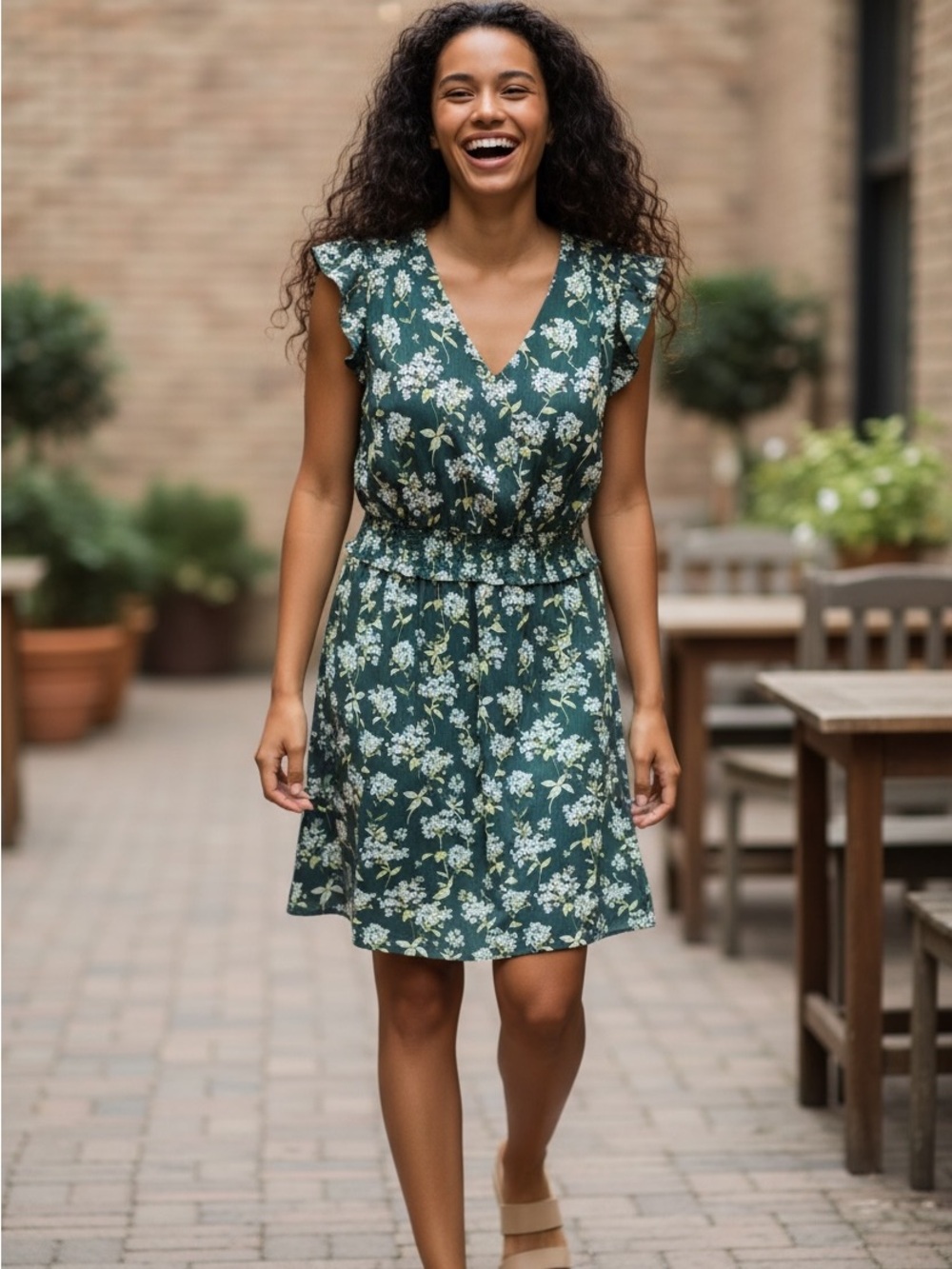 Skies Are Blue Women's Green Floral Midi Sleeveless Dress Size 1X